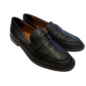 J. McLaughlin Women’s Concetta Black Leather Loafers in Embossed Croc Sz 7 EUC